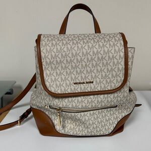 Michael Kors Harrison Beige and Brown Logo Backpack
